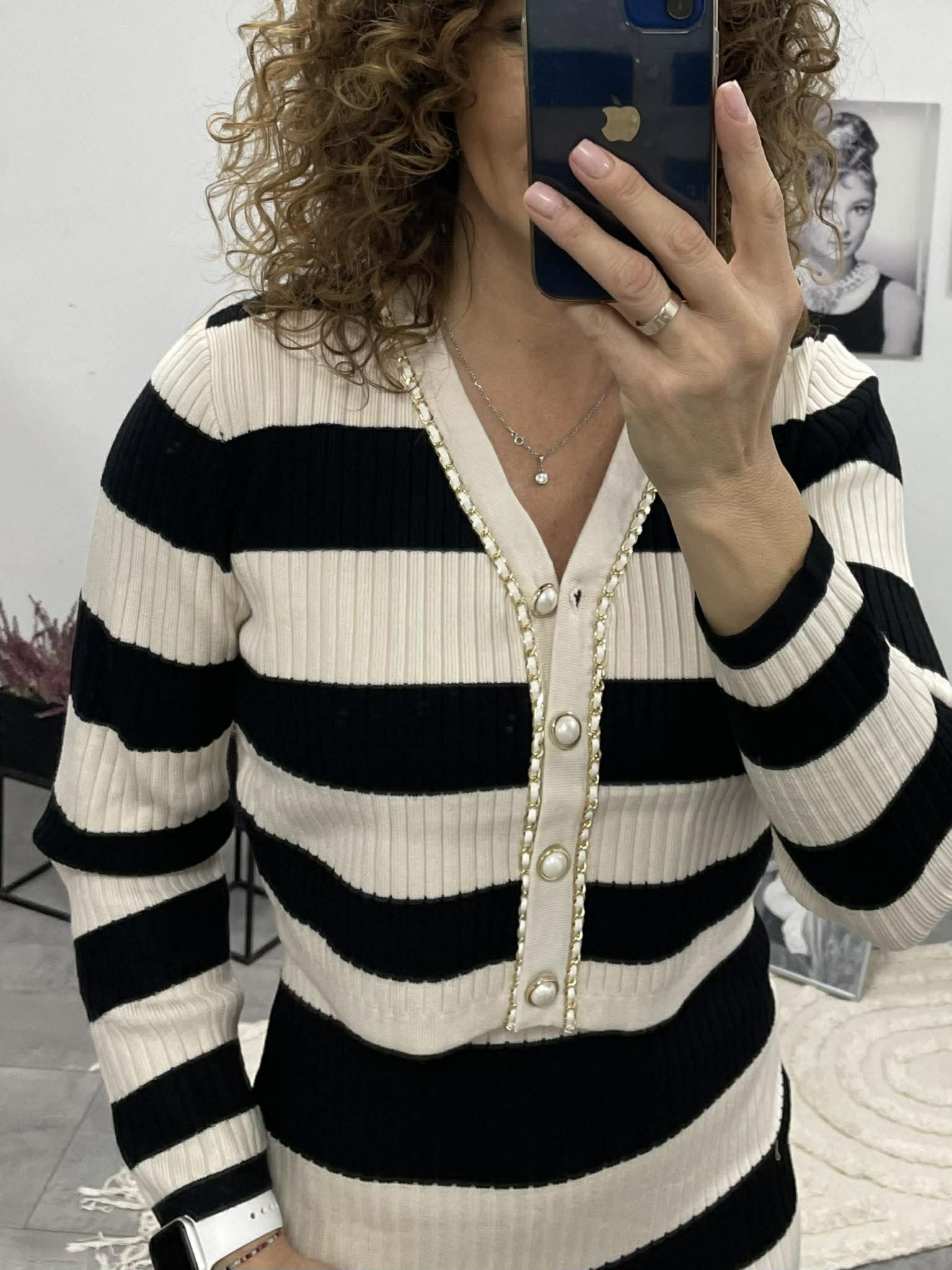 STRIPED - Kötött kétrészes ruha. Fekete - Bézs