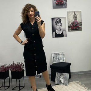 HÉRA - Kötött gombos maxi ruha. Fekete