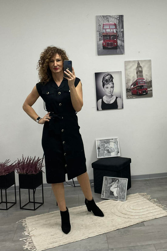 HÉRA - Kötött gombos maxi ruha. Fekete