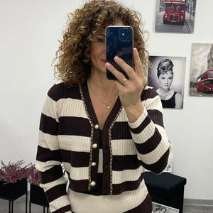 STRIPED - Kötött kétrészes ruha. Barna - Világos bézs