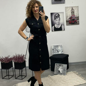 HÉRA - Kötött gombos maxi ruha. Fekete