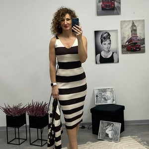 STRIPED - Kötött kétrészes ruha. Barna - Világos bézs