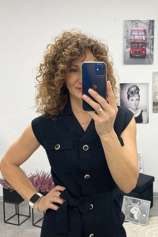 HÉRA - Kötött gombos maxi ruha. Fekete