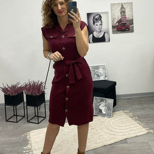 HÉRA - Kötött Gombos maxi ruha. Bordó