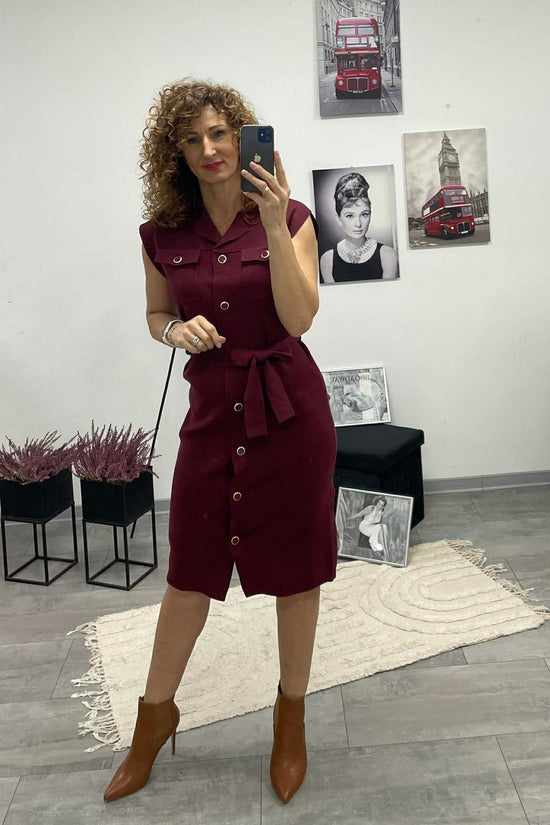 HÉRA - Kötött Gombos maxi ruha. Bordó