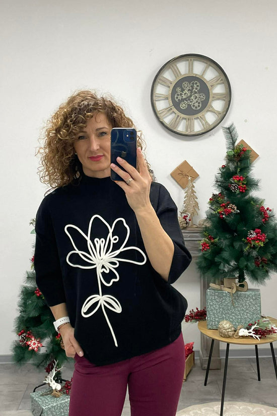 LILLER - Kötött oversíze pulóver. Fekete, bordó