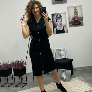 HÉRA - Kötött gombos maxi ruha. Fekete