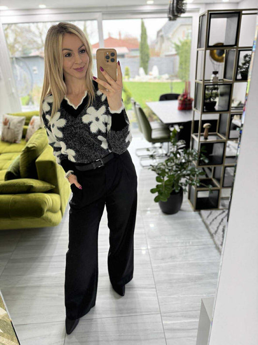 PIHE - Kötött pulóver. Fekte, szürke