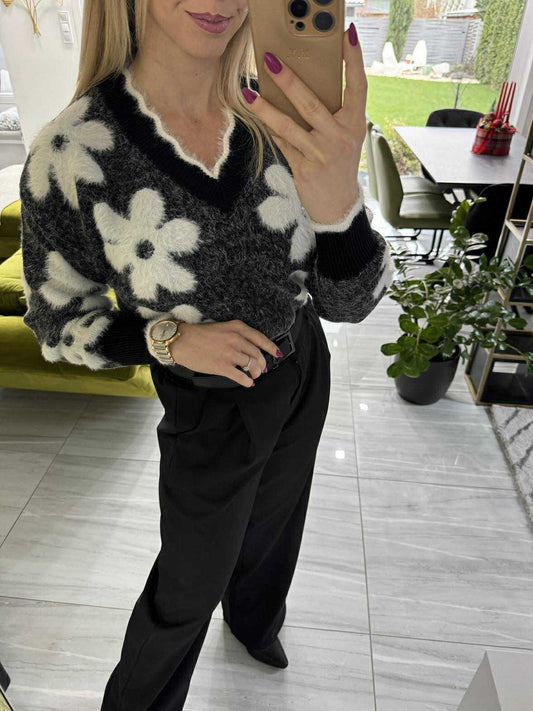 PIHE - Kötött pulóver. Fekte, szürke