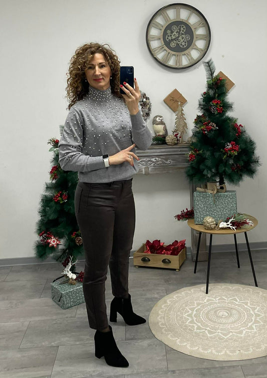 PEARL - Kötött félgarbó. Szürke