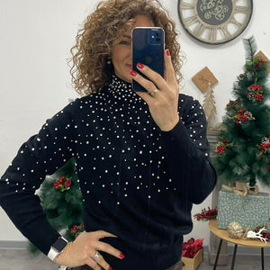 PEARL - Kötött félgarbó. Fekete