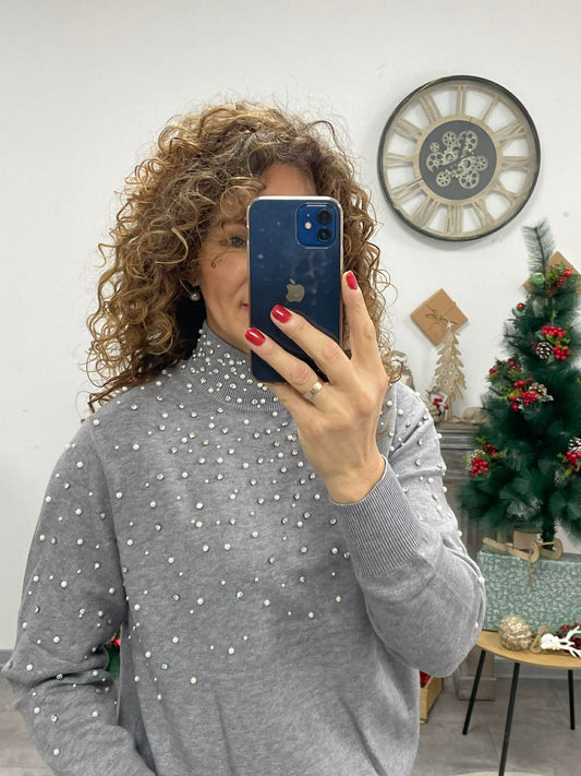 PEARL - Kötött félgarbó. Szürke