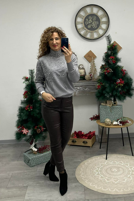 PEARL - Kötött félgarbó. Szürke