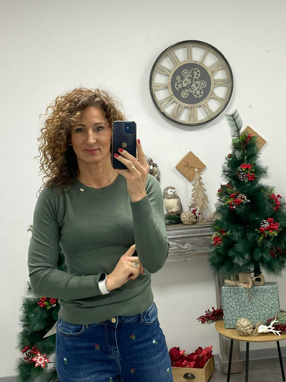 BASE - Kerek nyakú kötött felső. Khaki