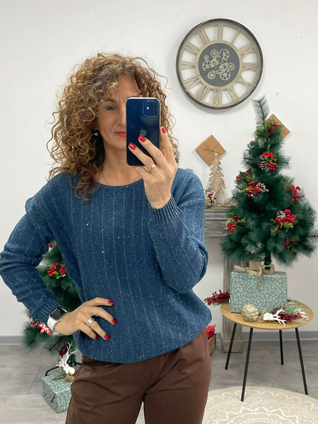 SPARKLING - Kötött lurexes pulóver. Kék, királykék.