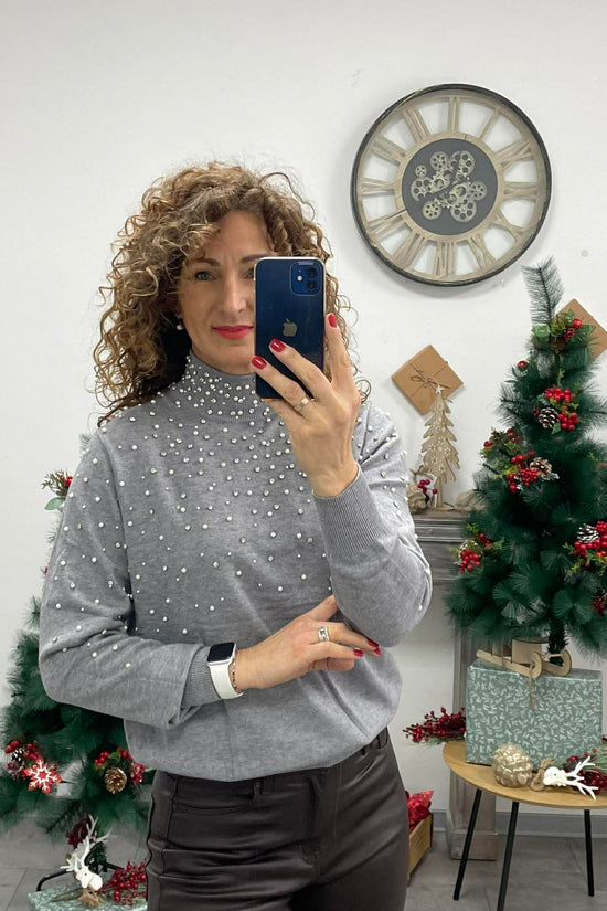 PEARL - Kötött félgarbó. Szürke