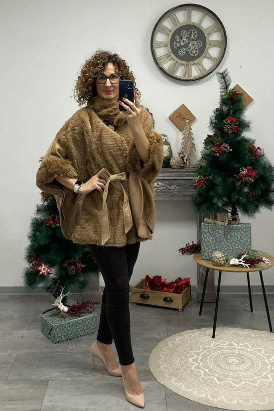 Pille - Szőrmés pocsó kabát. Csau barna