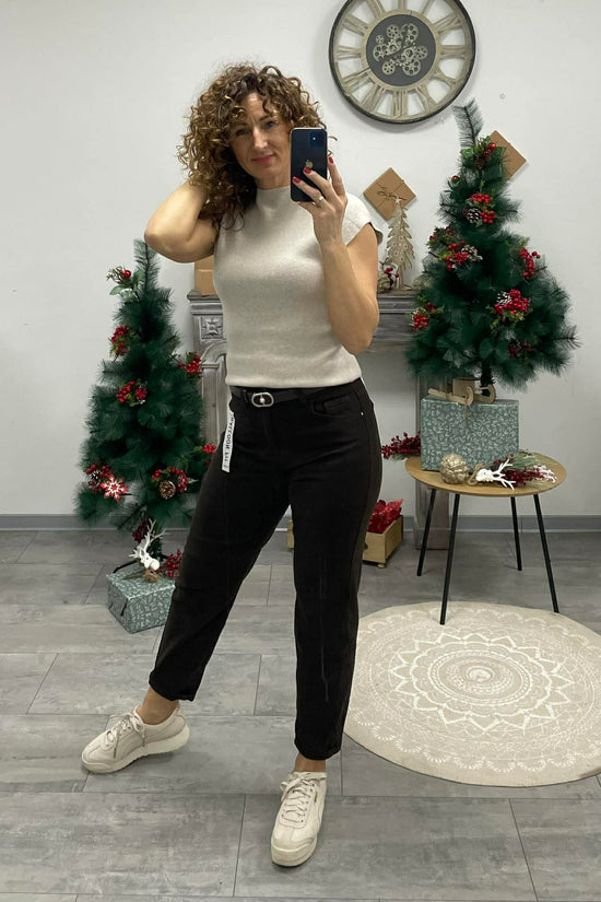 NEW BROWN - Mom fitt farmer nadrág. Sötétbarna