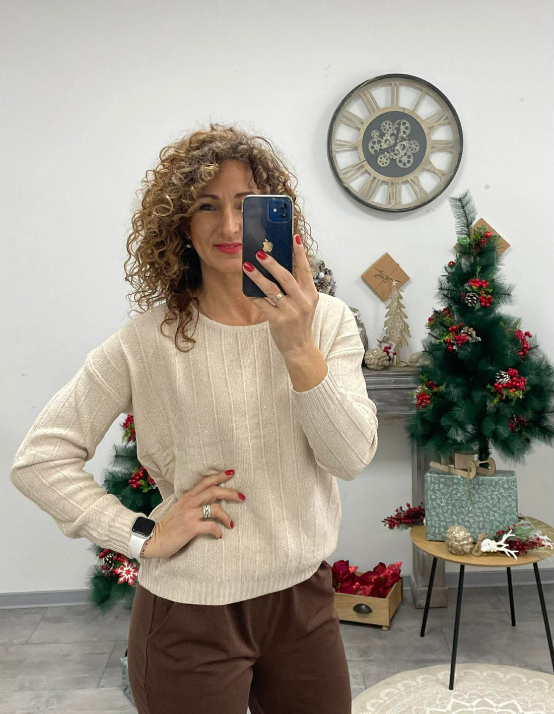 SPARKLING - Kötött lurexes pulóver. Világos bézs