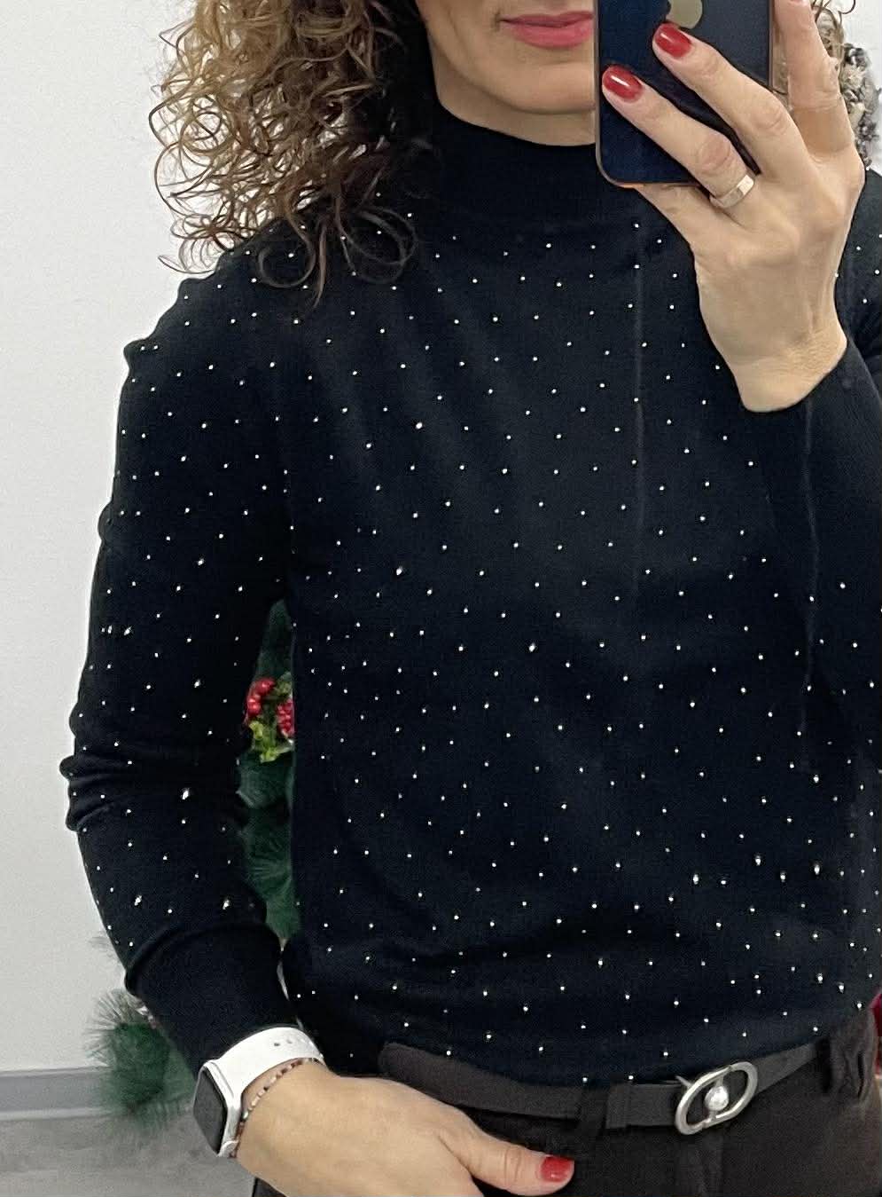 STONY - Apró köves kötött pulóver. Fekete