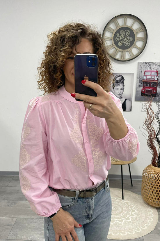 Romantic - Hímzett blúz. Rózsaszín