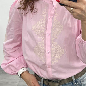 Romantic - Hímzett blúz. Rózsaszín