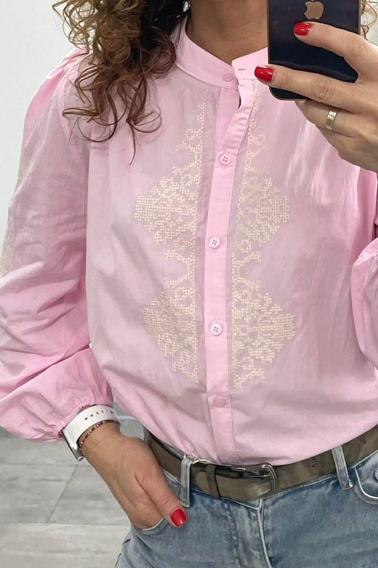 Romantic - Hímzett blúz. Rózsaszín