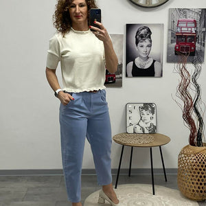 GRÉTI - Bő laza fazonú farmer nadrág. Közép kék