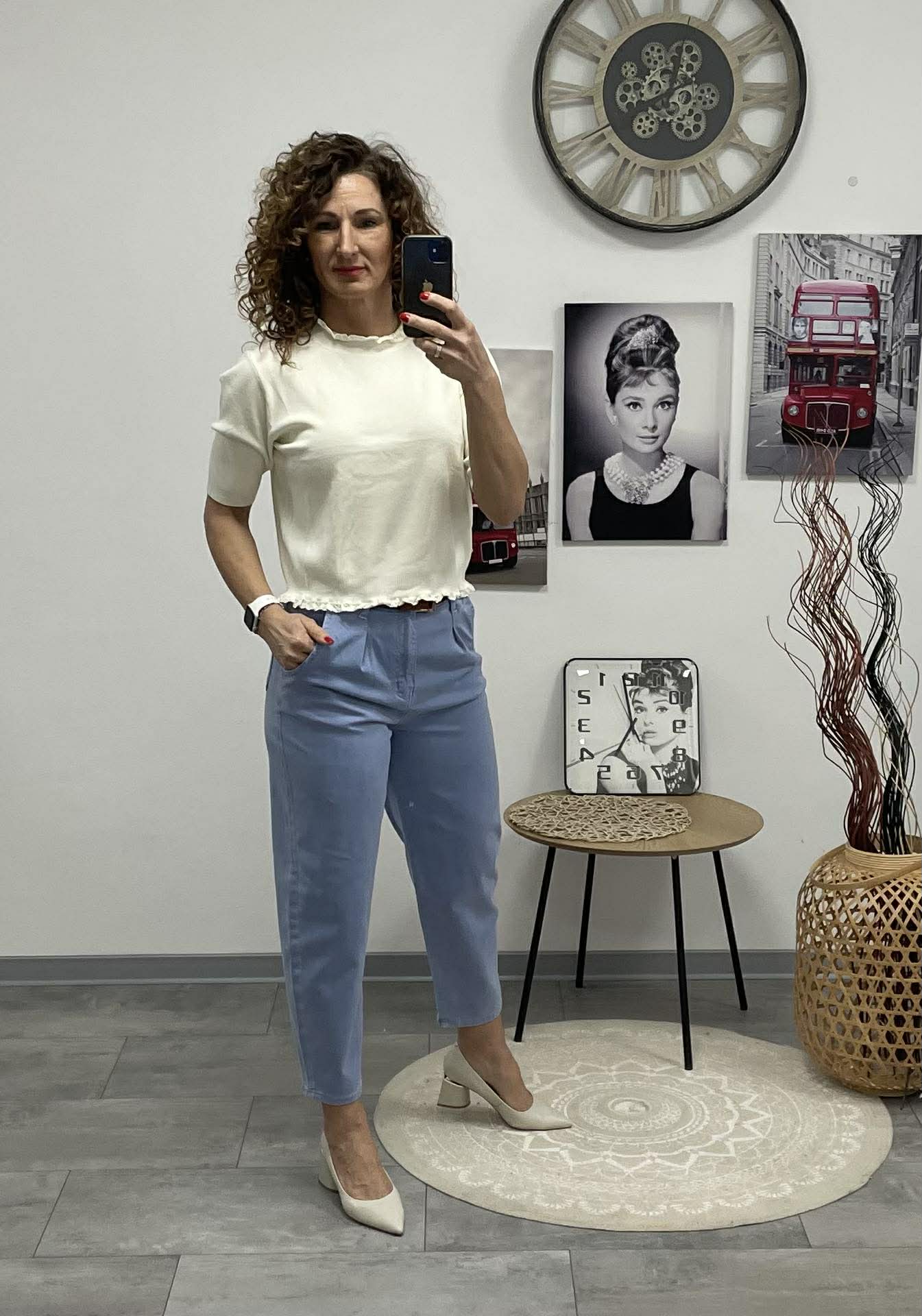 GRÉTI - Bő laza fazonú farmer nadrág. Közép kék