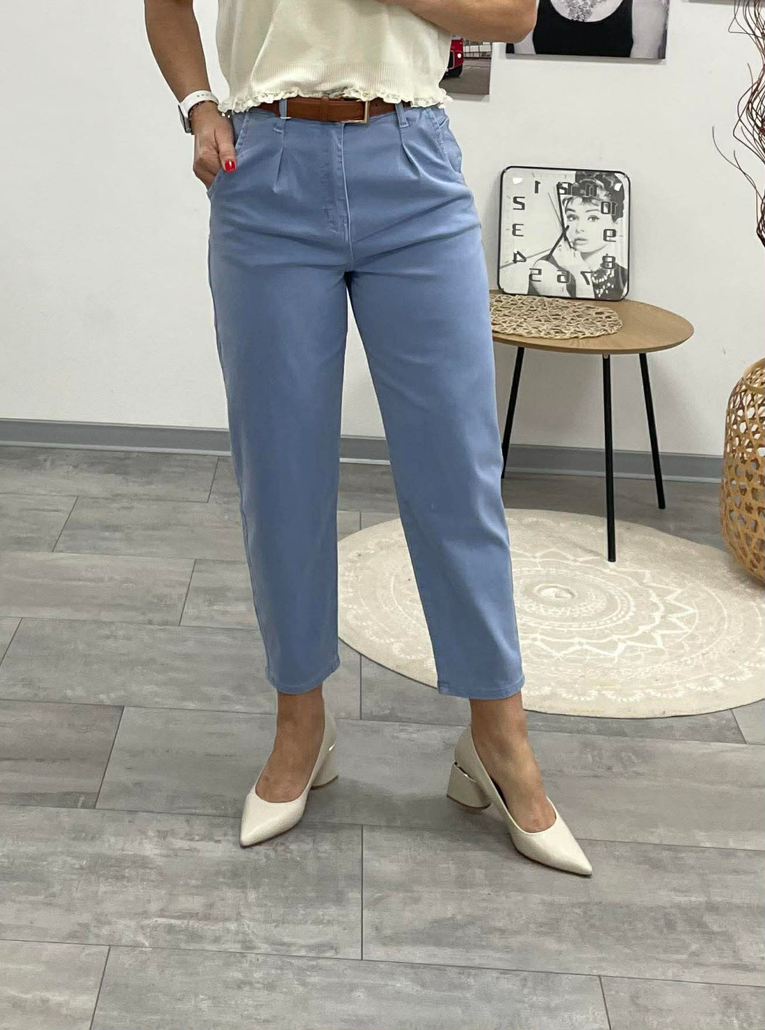 GRÉTI - Bő laza fazonú farmer nadrág. Közép kék