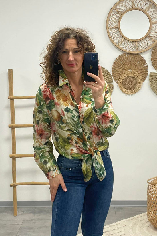 FLOWER - Virágos blúz. Zöld