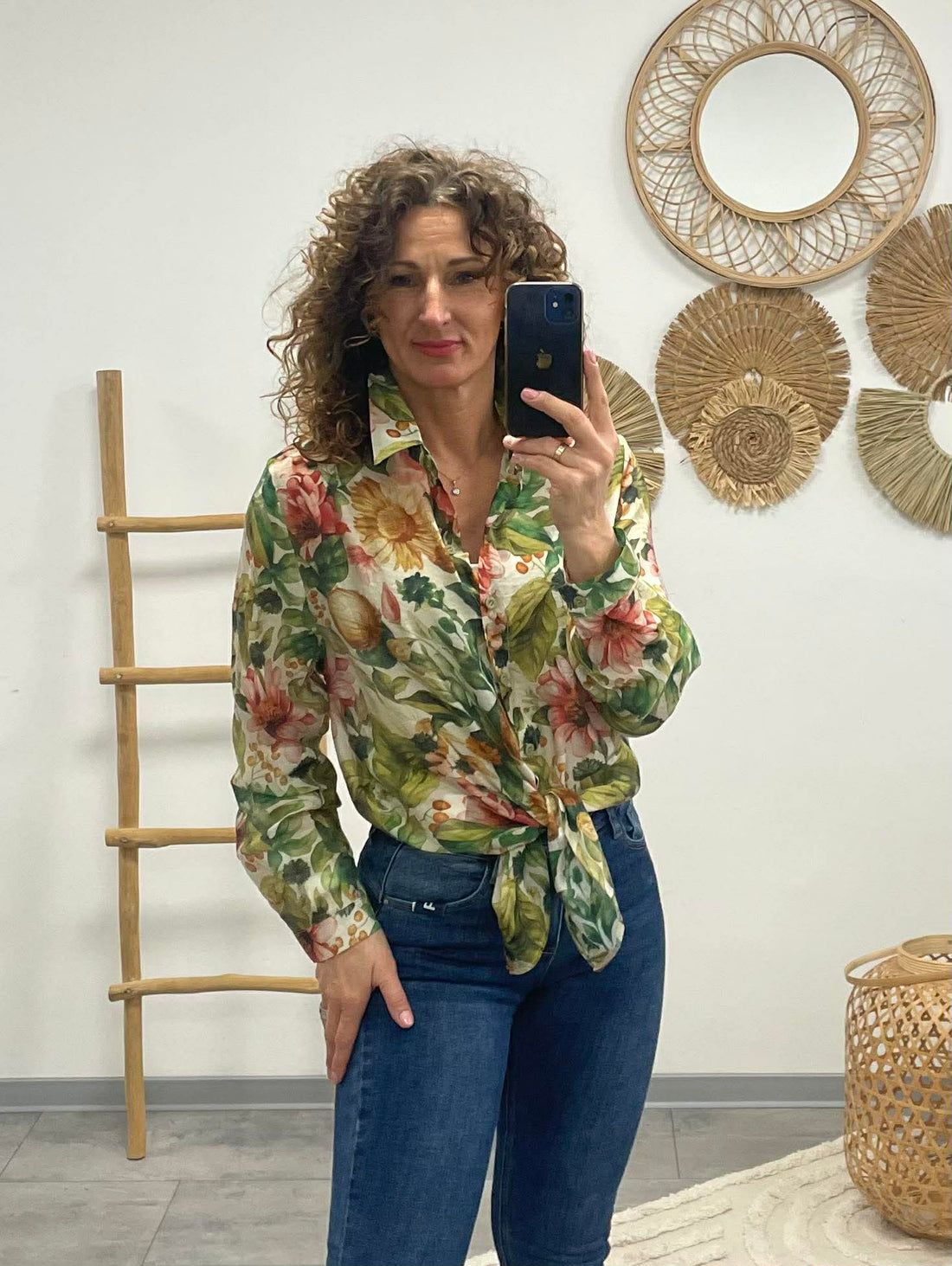 FLOWER - Virágos blúz. Zöld