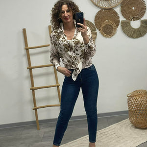 FLOWER - Virágos blúz. Barna