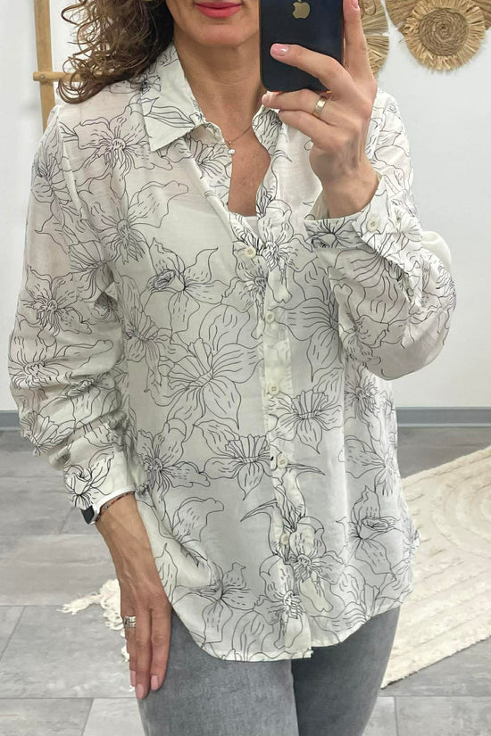 Flower  - Virágos blúz. Világosdrapp