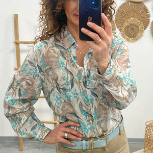 FLOWER - Virágmintás Blúz. Türkiz