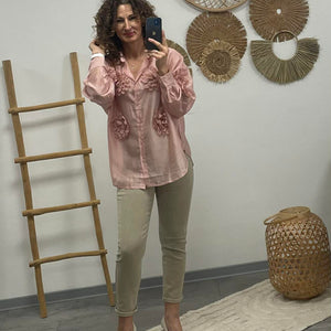 MARGARET - 3D virágos blúz. Rózsaszin