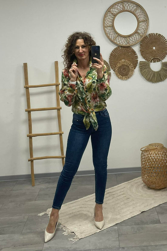 FLOWER - Virágos blúz. Zöld