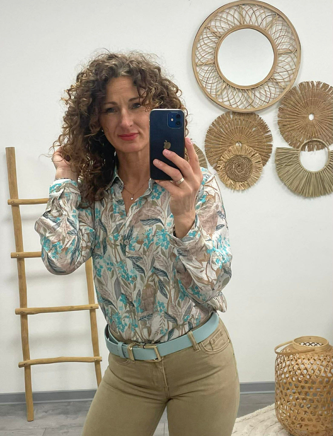 FLOWER - Virágmintás Blúz. Türkiz