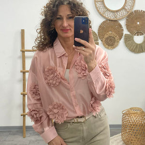 MARGARET - 3D virágos blúz. Rózsaszin