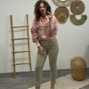 MARGARET - 3D virágos blúz. Rózsaszin