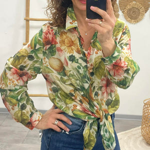 FLOWER - Virágos blúz. Zöld