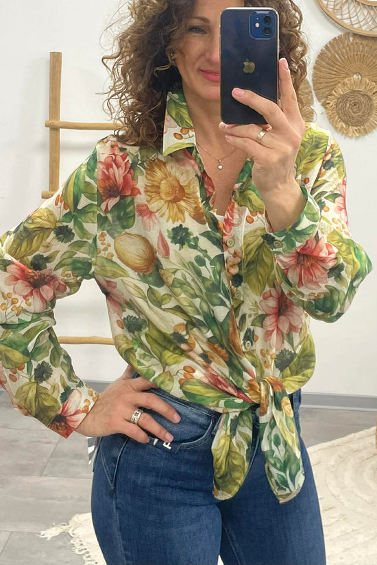 FLOWER - Virágos blúz. Zöld