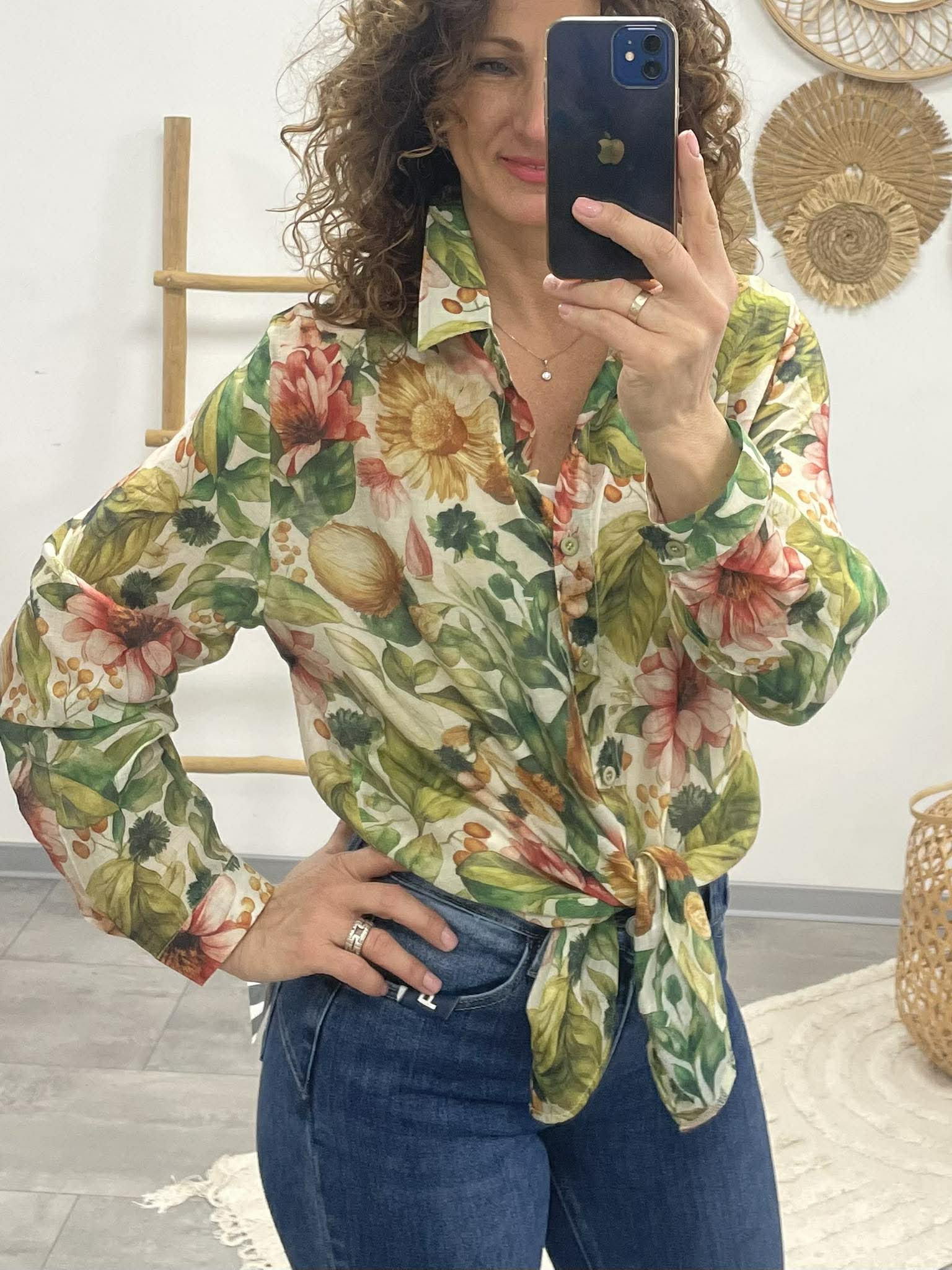 FLOWER - Virágos blúz. Zöld