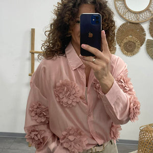 MARGARET - 3D virágos blúz. Rózsaszin