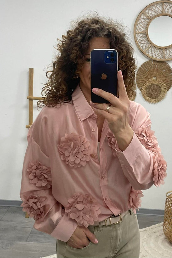 MARGARET - 3D virágos blúz. Rózsaszin