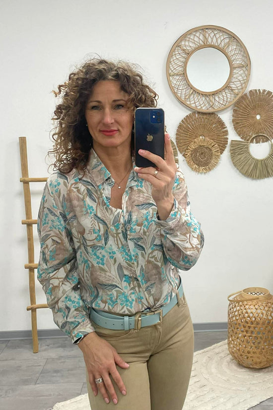 FLOWER - Virágmintás Blúz. Türkiz