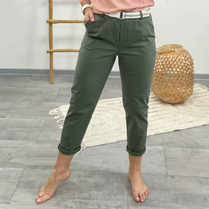 LCK - Gumis derekú laza nadrág.Khakizöld