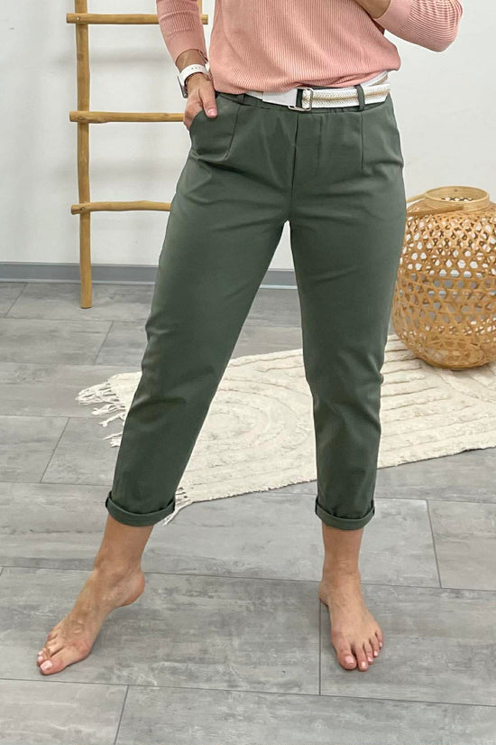 LCK - Gumis derekú laza nadrág.Khakizöld