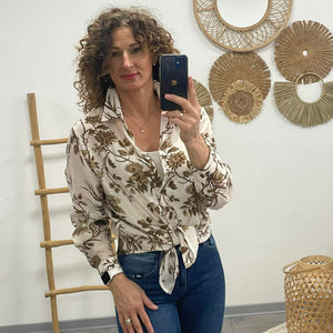 FLOWER - Virágos blúz. Barna