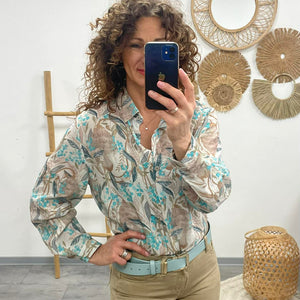 FLOWER - Virágmintás Blúz. Türkiz